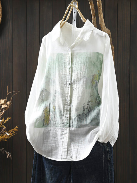 Damen Frühling Artsy Print 100% Baumwolle Shirt