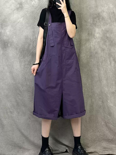 Damen Sommer Casual Reine Farbe Baumwolle Kurze Overalls