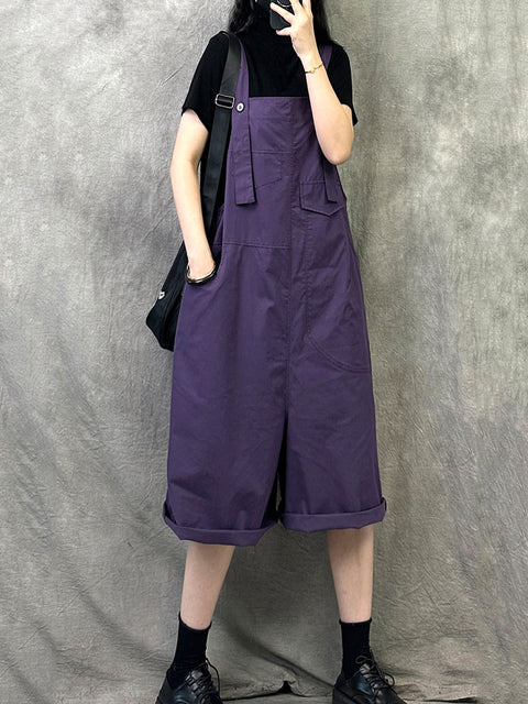 Damen Sommer Casual Reine Farbe Baumwolle Kurze Overalls