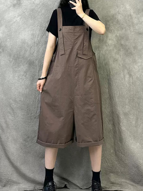 Damen Sommer Casual Reine Farbe Baumwolle Kurze Overalls