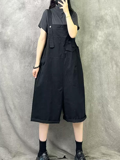 Damen Sommer Casual Reine Farbe Baumwolle Kurze Overalls