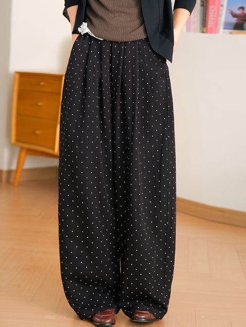 Women Spring Artsy Dot Cotton Wide-leg Pants