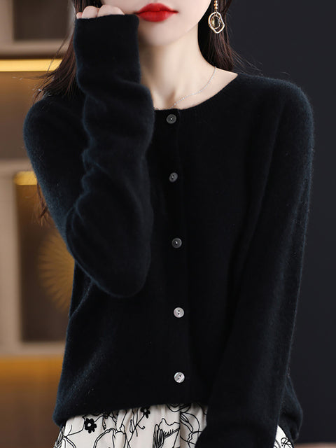 Women Winter Wool Solid Cardigan Sweater