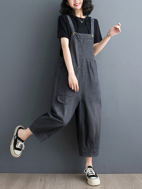 Damen Sommer Einfarbig Lässig Lose Denim Overalls