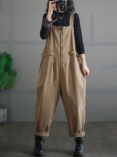 Frauen Herbst Vintage Reißverschluss Beiläufige Lose Feste Overalls