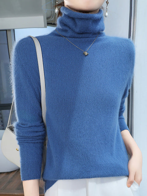 Women Autumn Turtleneck Wool Soft Warm Knit Sweater