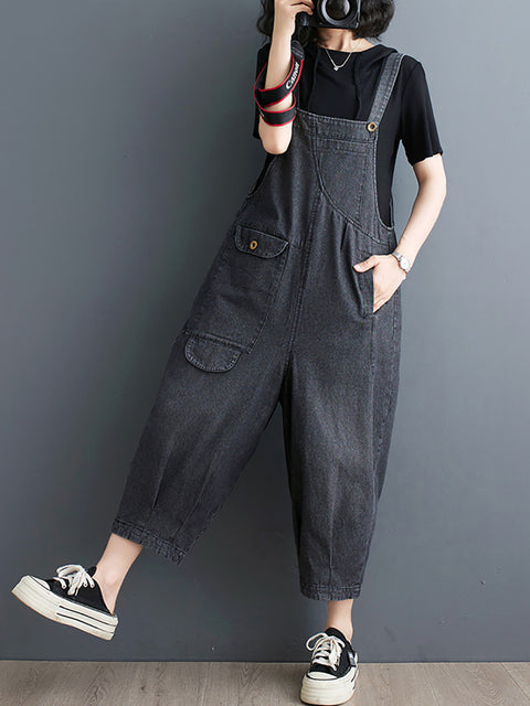 Damen Sommer Einfarbig Lässig Lose Denim Overalls