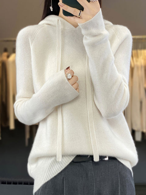 Frauen-Winter-beiläufiger fester Wollpullover mit Kapuze