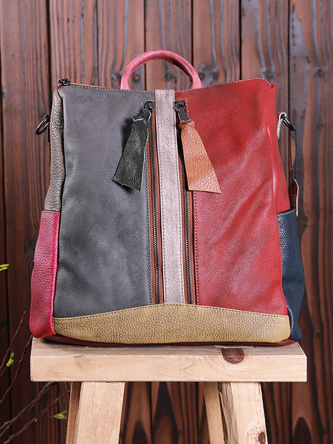 Multicolor Women Leather Zipper Backpack