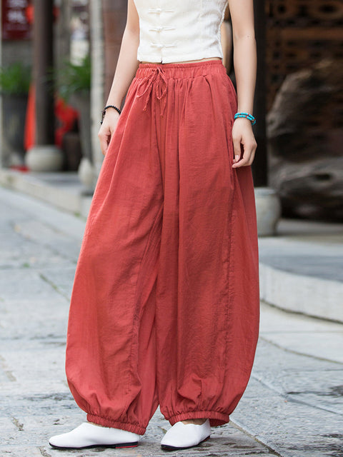 Women Spring Pure Color Linen Harem Pants