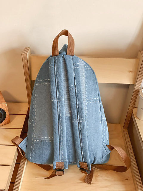 Lässiger, gespleißter Denim-Rucksack mit Aufnähern