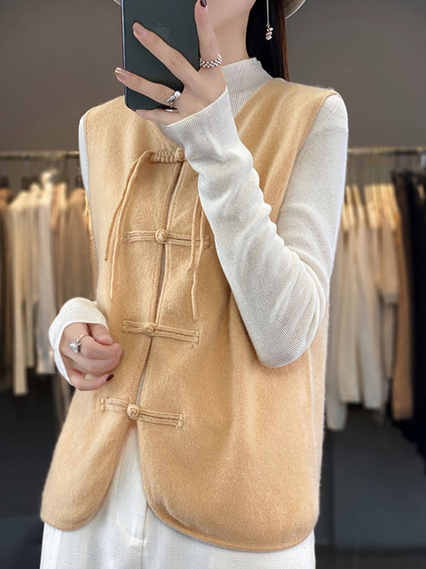 Women Casual Spring Wool O-Neck Knit Vest