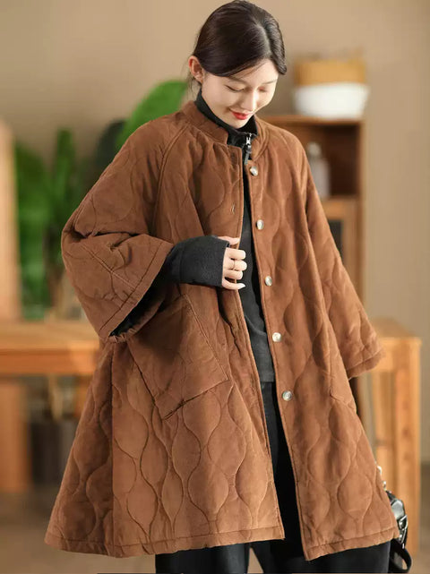 Women Autumn Casual Solid Warm Corduroy Padded Coat