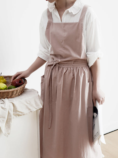 Lässiges, einfarbiges Sommerkleid aus Baumwolle mit Schürze für Damen