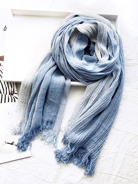 Spring Artsy Stripe Cotton Tassel Soft Scarf