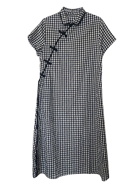 Plus Size Damen Sommer Vintage Plaid Frosch Lockeres Kleid