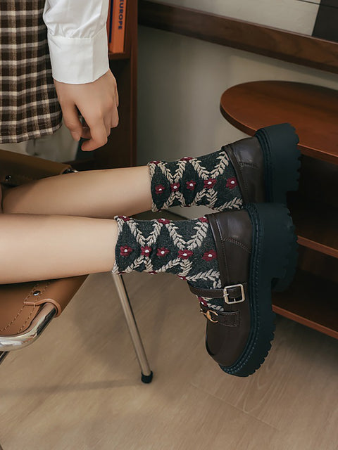 Lässige Damen-Socken im Lolita-Stil mit Blumenmuster, 5 Paar