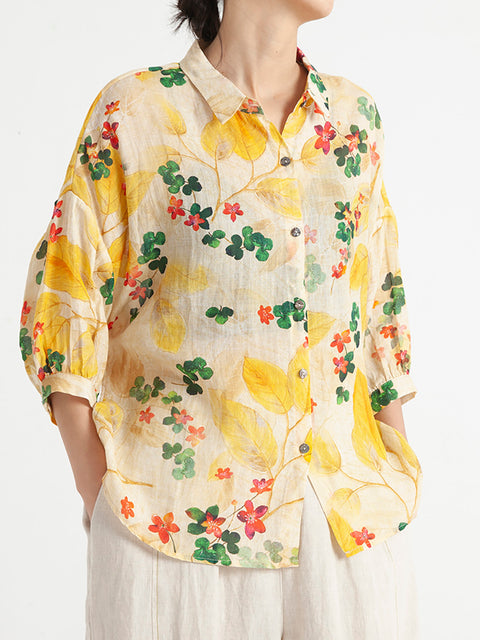 Plus Size Floral Vintage Women Summer Loose Shirt