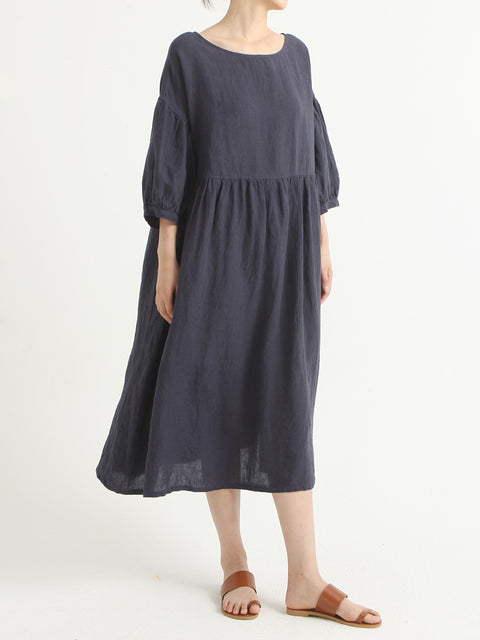 Plus Size Casual Linen Pleated Summer Loose Dress