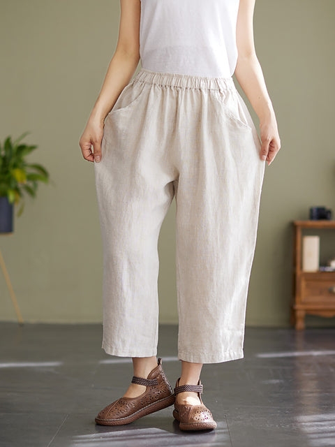 Plus Size Damen Leinenhose mit weitem Bein