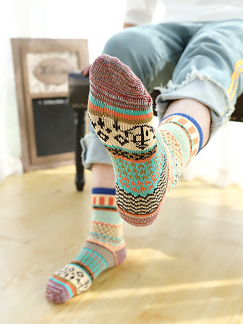 Gestrickte, lässige Vintage-Socken aus dicker, warmer Baumwolle für Damen