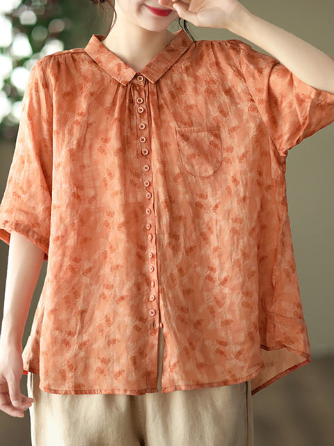 Plus Size Vintage Floral Ramie Casual Sommer Damen Shirt