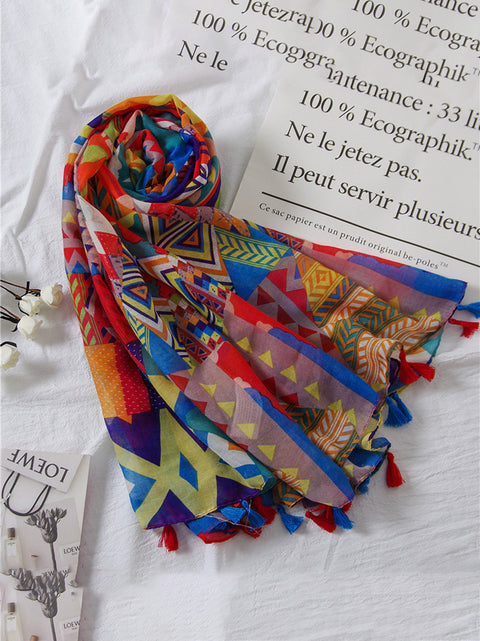 Women Vintage Sunscreen Tessel Printed Scarf