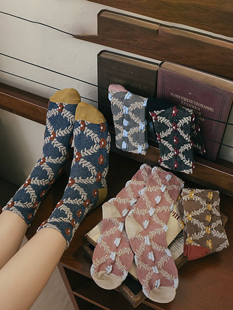 Lässige Damen-Socken im Lolita-Stil mit Blumenmuster, 5 Paar