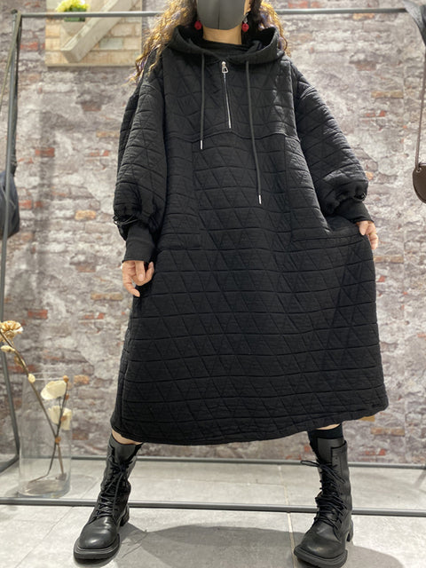 Plus Size Winter Damen Wattierte Kleidung Kapuzenkleid