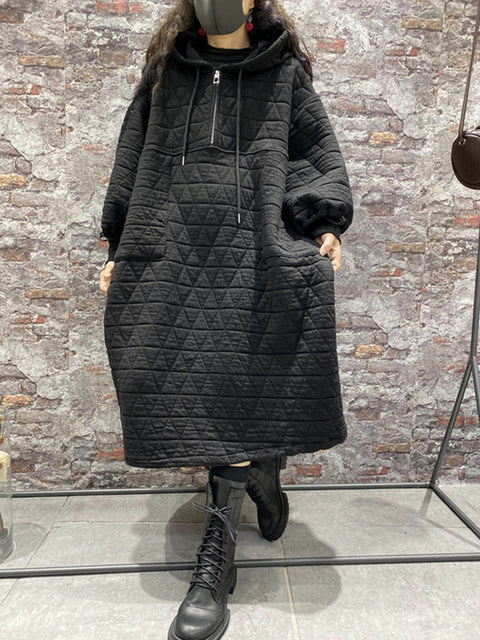 Plus Size Winter Damen Wattierte Kleidung Kapuzenkleid