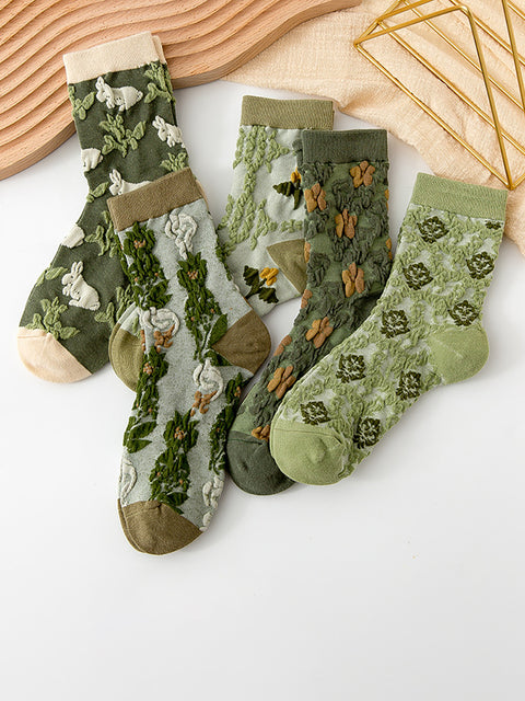 5 Paar Mädchen-Socken im Vintage-Blumen-Court-Stil