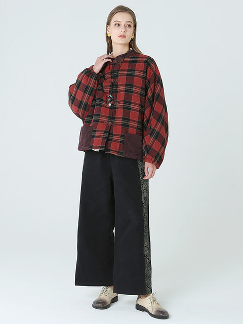 Plus Size Frühling Winter Plaid Damen Lose Freizeitmantel M-2XL