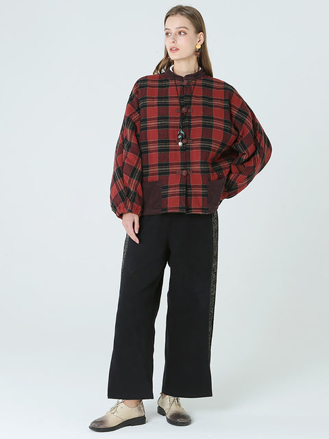 Plus Size Frühling Winter Plaid Damen Lose Freizeitmantel M-2XL