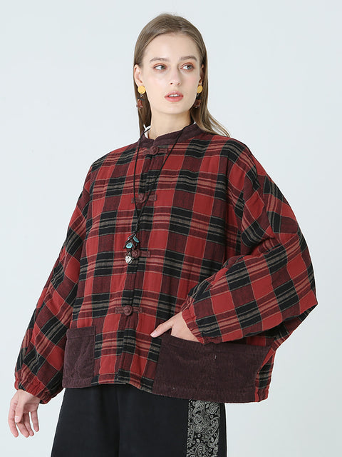 Plus Size Frühling Winter Plaid Damen Lose Freizeitmantel M-2XL