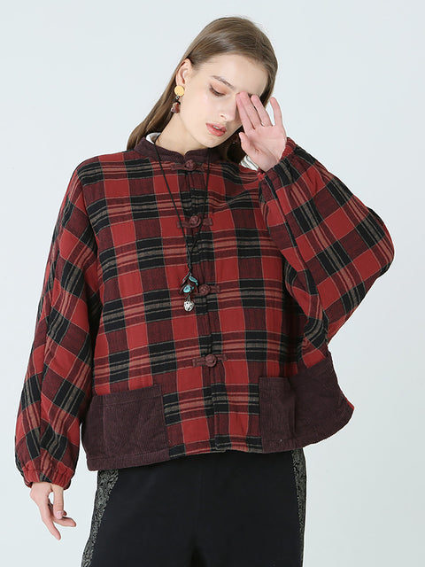 Plus Size Frühling Winter Plaid Damen Lose Freizeitmantel M-2XL