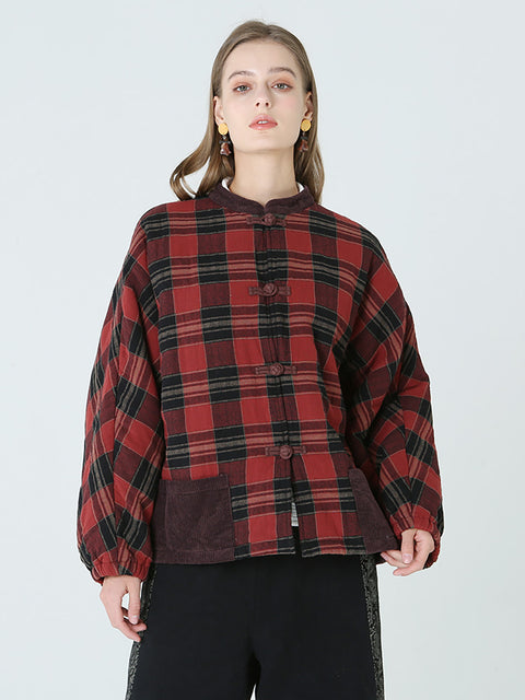 Plus Size Frühling Winter Plaid Damen Lose Freizeitmantel M-2XL