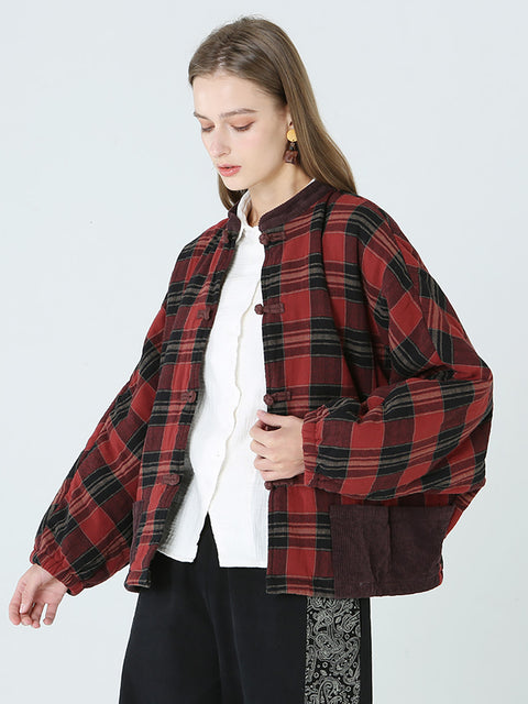 Plus Size Frühling Winter Plaid Damen Lose Freizeitmantel M-2XL