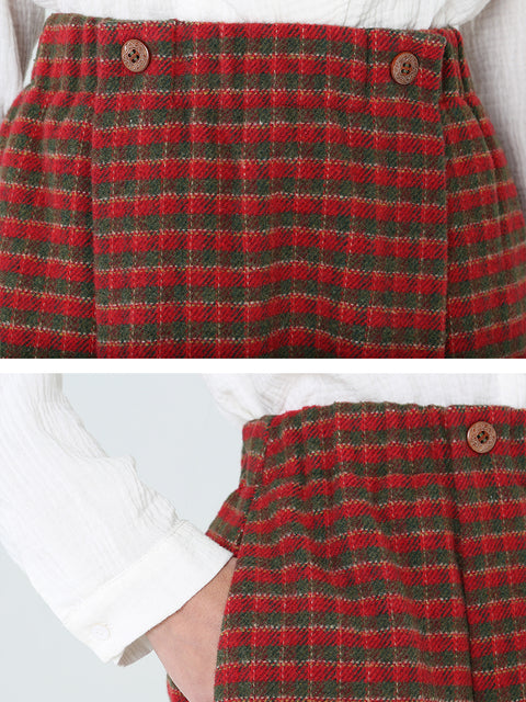 Plus Size Damen Plaid Loose Spring Pocket Elastic Waist Rock