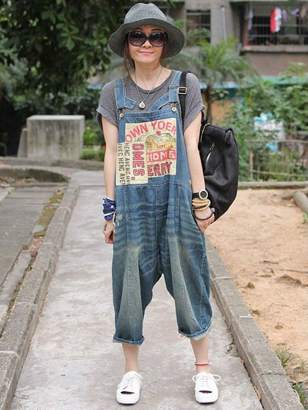 Casual loose jumpsuit denim overall - Buykud