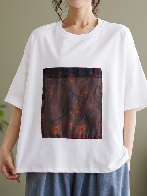 Patchwork-beiläufiges Sommer-Frauen-loses T-Shirt