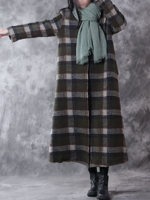 Plus Size Winter Small Collar Plaid Lattice Cashmere Coat