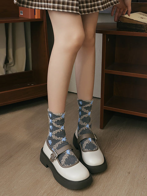 Lässige Damen-Socken im Lolita-Stil mit Blumenmuster, 5 Paar