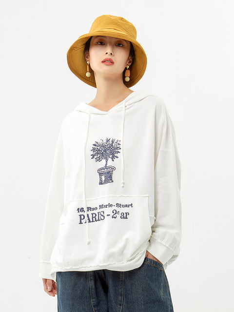 Frühlings-Sweatshirt mit Kapuze aus 100 % Baumwolle mit Pflanzenmuster